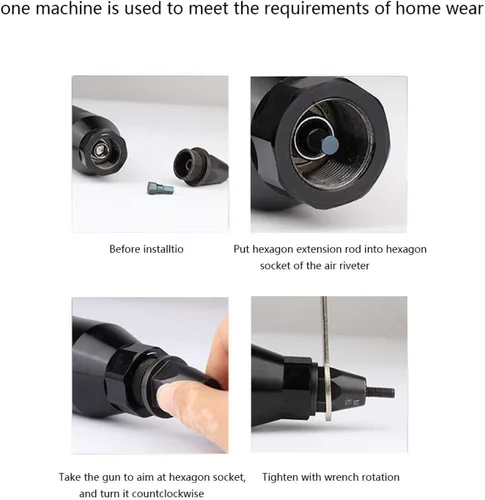 Miniatura 7 de Pistola de tuerca de remache neumática, 600 rpm, remachadora neumática con autobloqueo para M6 M8 con portabrocas de tuerca y válvula de aire