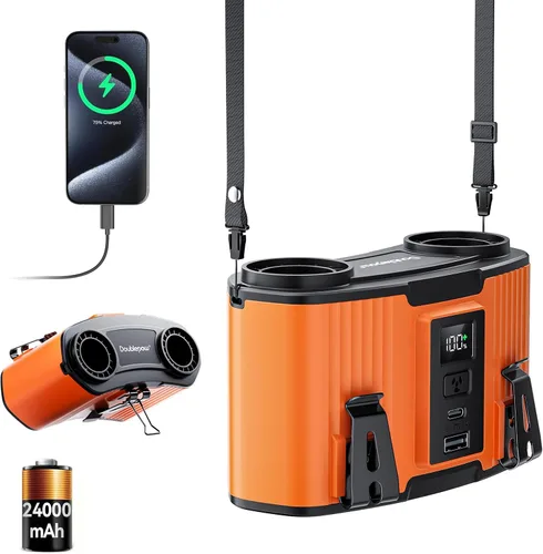Miniatura 14 de Doublepow - Ventilador de cintura portátil de 10000 mAh, ventilador personal de doble cintura, cuello colgante de cinturón, doble motor de 20 horas