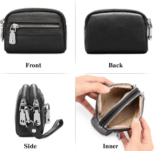 Miniatura 4 de SENDEFN Monedero para mujer de cuero con doble cremallera alrededor de bolsa pequeña, Negro -, 5256
