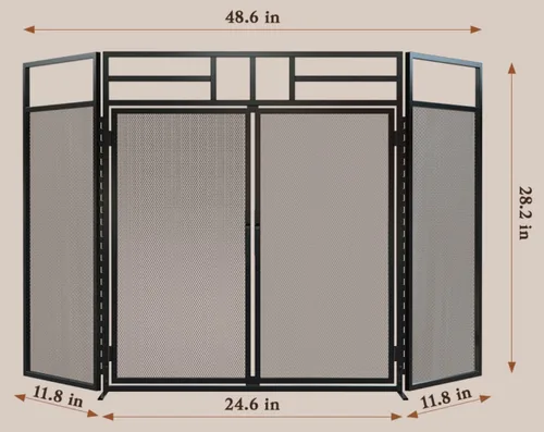 Miniatura 7 de Fire Beauty - Pantalla para chimenea de 3 paneles plegable con puertas magnéticas con bisagras, paneles de hierro forjado sólido, protector contra