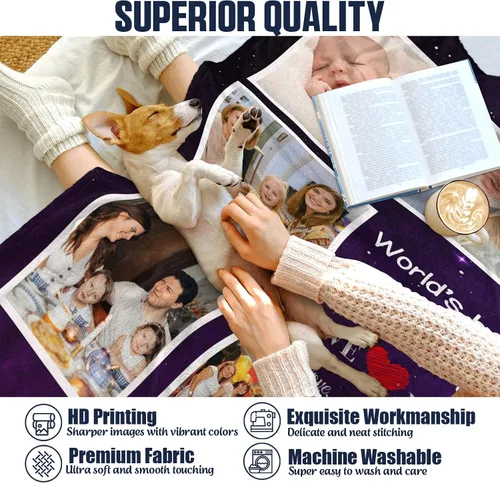 Miniatura 4 de Regalos para hija, mantas personalizadas con fotos, mejor manta para hija, manta personalizada con foto de niños, mantas personalizadas con collage