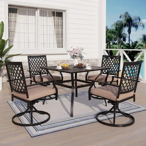 Miniatura 13 de PHI VILLA Juego de 2 sillas de comedor giratorias para exteriores, muebles de patio, mecedoras con cojín, soporta 300 libras para jardín y patio