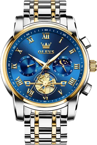 Miniatura 18 de OLEVS Relojes para hombre, resistente al agua, de lujo, gran cara, reloj analógico de cuarzo de acero inoxidable, relojes de vestir analógicos
