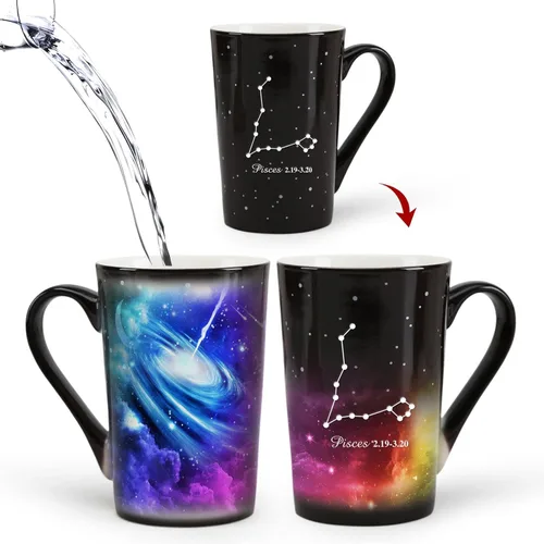 Miniatura 11 de Taza de constelación cambiante de calor de Acuario de 12 onzas, taza de café de Acuario con grabado, taza de café de cerámica que cambia