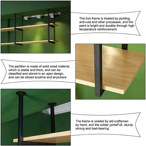 Miniatura 6 de Shelves Ceiling Shelf 2 Layer Ceiling Mount Storage Rack With Wooden Boards, Metal Display Stand, Restaurant, Bar, Cafe Hanging Decoration Storage