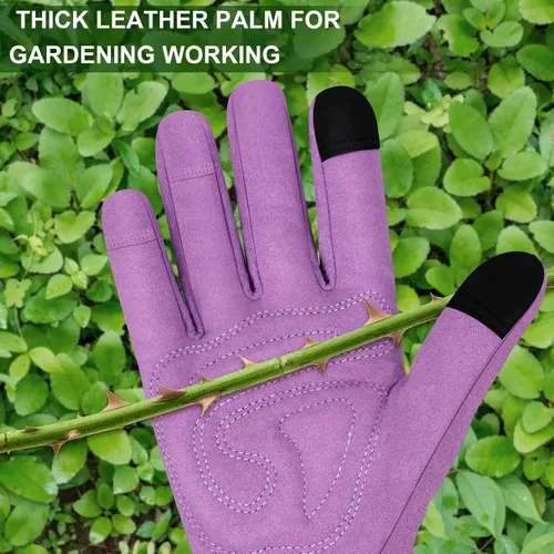 Miniatura 3 de Guantes largos de jardinería para mujer, guantes de cuero a prueba de espinas, guantes de trabajo transpirables para mujeres, patio, exteriores