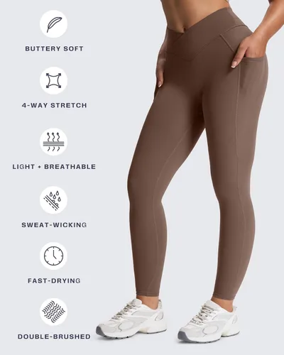 Miniatura 140 de Aoxjox Trinity - Pantalones de yoga de cintura alta con bolsillos para mujer, control de abdomen, cintura cruzada, leggings de entrenamiento suaves
