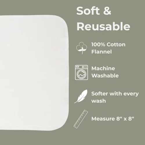 Miniatura 2 de Nora's Nursery Toallitas Reutilizables para Bebé, Paños de Algodón 100%, Toallas Suaves y Absorbentes para Baño y Cara de Recién Nacidos, Incluye 20