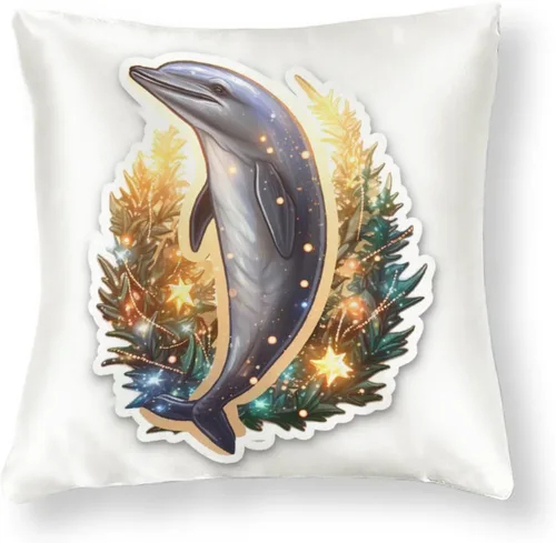 Miniatura 8 de Fundas de almohada de satén, fundas de almohada con sombrero de Papá Noel, fundas de almohada para amantes de los delfines, almohadas con cremallera