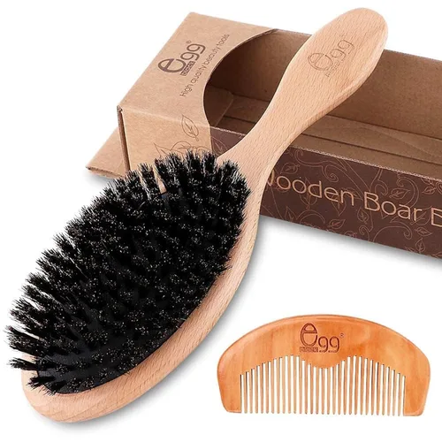 BLACK EGG Cepillo de cerdas de jabalí para mujeres, hombres y niños, cerdas naturales suaves para cabello delgado y fino, restaura brillo y textura,