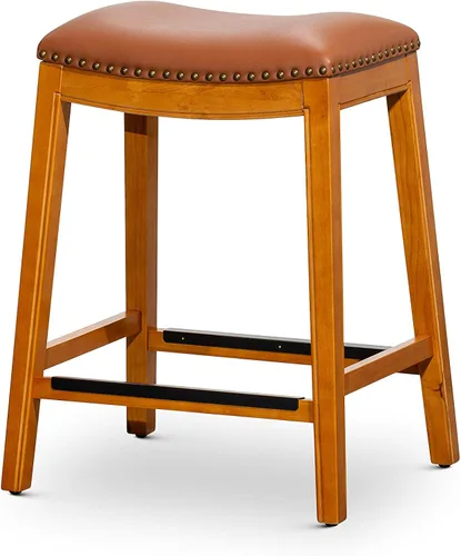 DTY Indoor Living Durango - Taburete de cuero regenerado, taburete de mostrador de 24 pulgadas, acabado natural, asiento de cuero de silla Acabado
