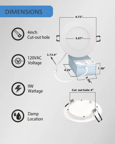 Miniatura 4 de POPANU Luz empotrable LED de 4 pulgadas, regulable, ultrafina, para techo, luz descendente, luz LED sin lata, tipo IC CCT, intercambiable, acabado