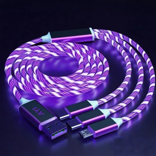 Miniatura 31 de AYI 3 combinaciones de múltiples puertos USB A a USBC Micro PD cable de carga rápida iluminado flujo de corriente compatible con casi todos