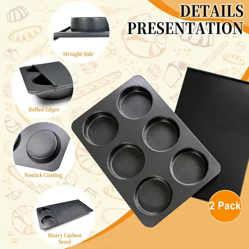 Miniatura 3 de 2 moldes para magdalenas con tapa, antiadherente de 3.6 pulgadas, molde recto para magdalenas para 6 tazas, molde para panecillos de hamburguesas 2