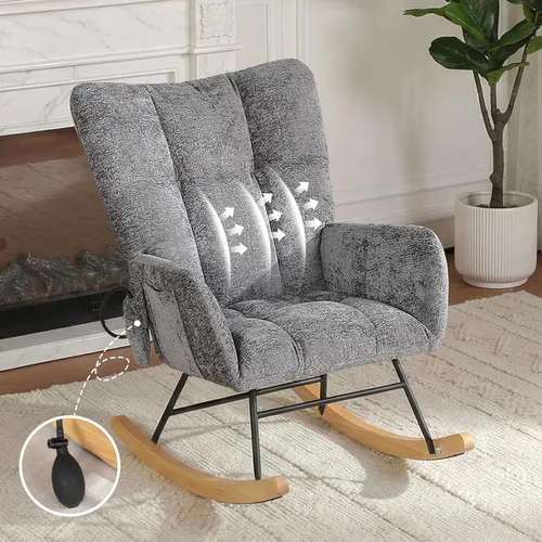 Miniatura 12 de Silla mecedora tapizada estilo oso de peluche para cuarto de bebé, con respaldo alto, silla lateral cómoda para sala de estar, dormitorio, oficinas
