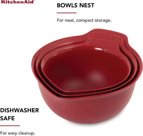 Miniatura 4 de KitchenAid Juego de 3 cuencos universales para mezclar, color rojo imperio