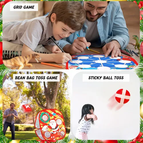 Miniatura 4 de Liliful Juego de lanzamiento de bolsas de frijoles de Navidad 3 en 1, juegos de fiesta de Navidad para familias, juego plegable de cornhole