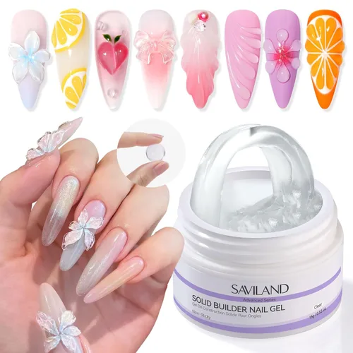Miniatura 14 de SAVILAND Kit de Gel de Uñas Constructor Sólido No Pegajoso: Kit de Inicio de Arte de Uñas 3D Escultura de Uñas Gel Sólido Duro de Larga Duración