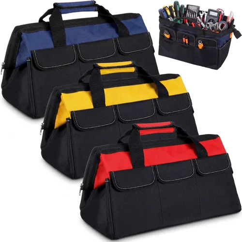 Miniatura 9 de Sanwuta - Paquete de 3 bolsas para herramientas, alta resistencia, fondo rígido impermeable, boca ancha, para electricista, carpintero, mecánico, 13