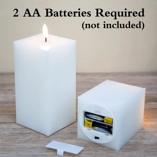 Miniatura 3 de Velas sin llama blancas acanaladas con control remoto, juego de 2 velas LED cuadradas a pilas, velas parpadeantes de cera real para decoración