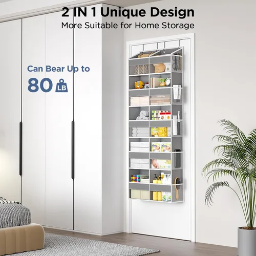 Miniatura 2 de PureSpace Organizador de 5 niveles sobre la puerta, 10 bolsillos laterales de malla y ventanas transparentes, almacenamiento colgante resistente