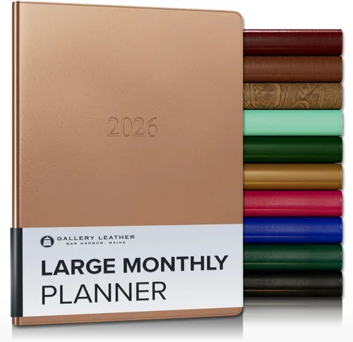 Miniatura 47 de Gallery Leather Agenda Mensual Grande 2025-2026, Elegantemente Encuadernada Planificador de Calendario y Cuaderno con Elegantes Bordes Dorados, 18