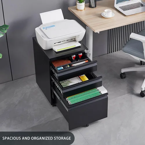 Miniatura 2 de Archivador rodante con cerradura, archivador de almacenamiento de oficina de 3 cajones para tamaño carta, archivador de metal de acero para oficina