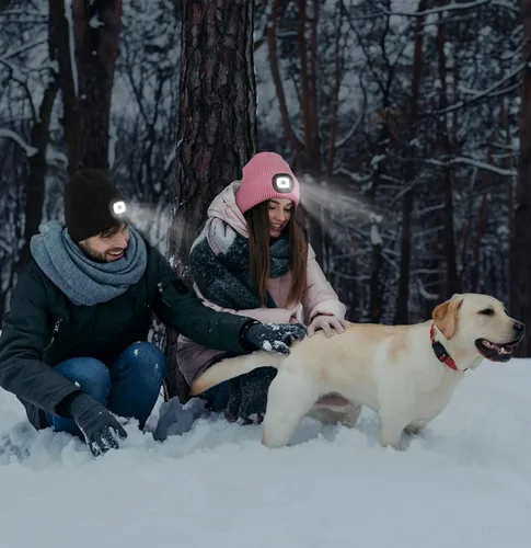 Miniatura 6 de MELASA Gorro de invierno con forro polar LED, recargable por USB, gorro cálido con luz integrada, regalos para hombres, papá, esposo, él