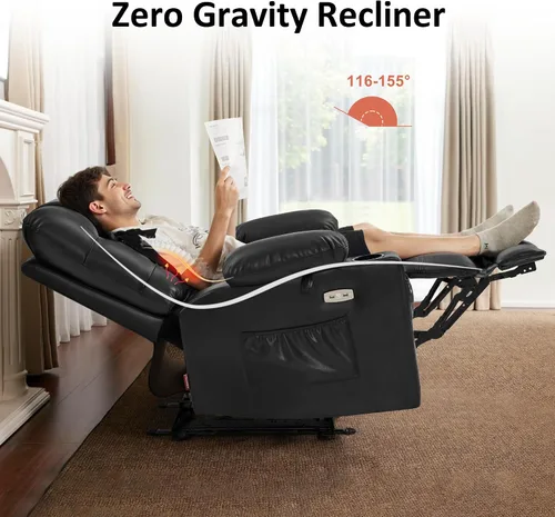 Miniatura 4 de MCombo Zero Gravity PR621 - Silla reclinable eléctrica con masaje de calor y vibración, silla reclinable con puertos USB, portavasos para sala