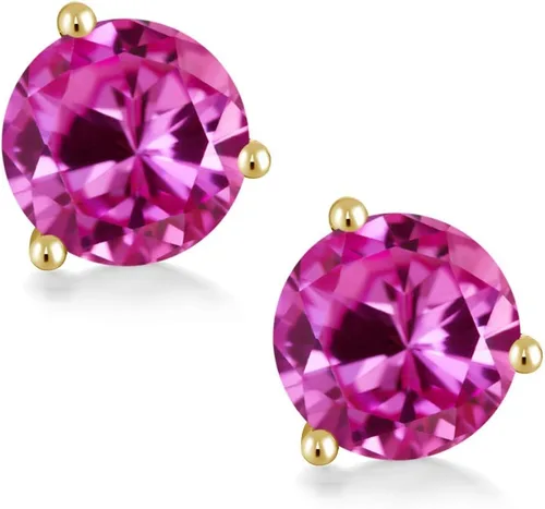 Miniatura 71 de Gem Stone King Aretes de oro de 14 quilates, 0.236 in, piedra natal redonda, Martini, 3 puntas, aretes de oro para mujer