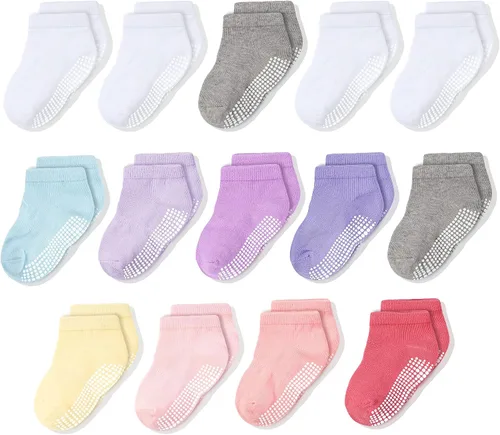 CozyWay Calcetines antideslizantes de tobillo para niños pequeños con agarres calcetines de corte bajo para bebés niñas y niños 121415 pares