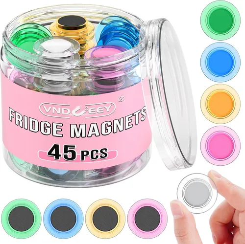 Miniatura 8 de VNDUEEY 45 piezas de imanes redondos para pizarra blanca, imanes para nevera, imán decorativo para pizarra seca, imanes pequeños para suministros