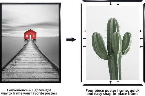 Miniatura 4 de ELSKER&HOME 22x28 Marco, Marcos para Póster 3 Pack Negro para Montaje en Pared Horizontal o Vertical, Resistente y a Prueba de Arañazos