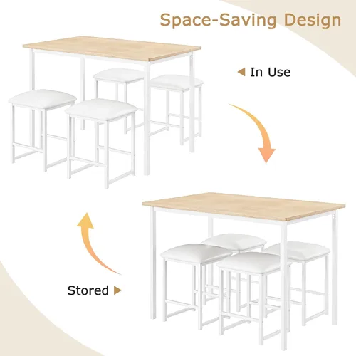 Miniatura 5 de VECELO Mesa y sillas de cocina para 4, juego de comedor con sillas/taburetes de poliuretano, marco de metal resistente, mesa de madera, diseño que