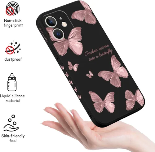 Miniatura 4 de LEECG Funda para iPhone 12 Mini, diseño creativo con estampado floral, funda antiarañazos de microfibra suave, funda de silicona líquida para Negro