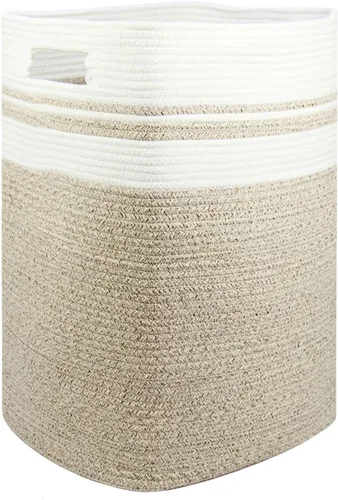 Miniatura 10 de Casaphoria Cesta de cuerda de algodón XXXL para sala de estar, cesta de almacenamiento tejida con asa larga para mantas, toallas y almohadas, cesta