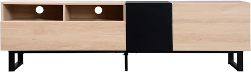 Miniatura 7 de Virubi Soporte de TV moderno con 3 gabinetes y estantes abiertos, centro de entretenimiento minimalista de madera para televisores de hasta 80