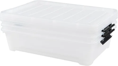 Miniatura 7 de Esdiplot - Paquete de 3 recipientes de almacenamiento transparentes para debajo de la cama, 40 L, recipientes de plástico con tapas y ruedas