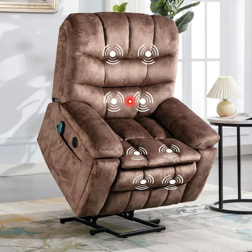 IOMOR Silla grande reclinable eléctrica con masaje y calor para adultos mayores, mecanismo reclinable de seguridad y alta resistencia, silla