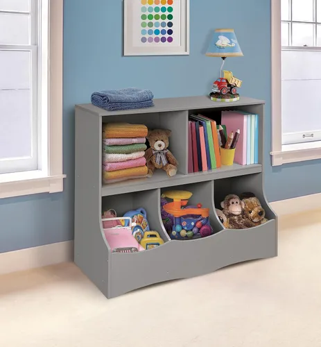 Miniatura 6 de Badger Basket Organizador de almacenamiento de juguetes de múltiples contenedores y estante de libros para niños - gris