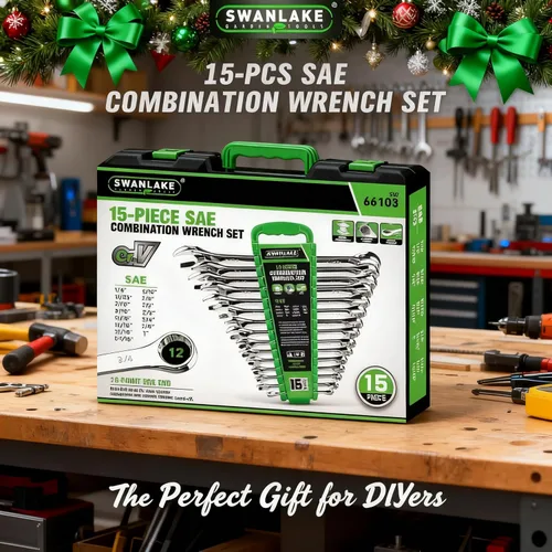 Miniatura 8 de SWANLAKE GARDEN TOOLS Juego de llaves SAE de 15 piezas, juego de llaves combinadas premium con muesca en V, SAE de 1/4" a 1", par máximo, 12 puntos