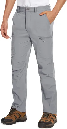 MAGCOMSEN Pantalones de senderismo para hombre, 6 bolsillos, resistentes al agua, pantalones de trabajo de pesca Ripstop, ligeros, de secado rápido
