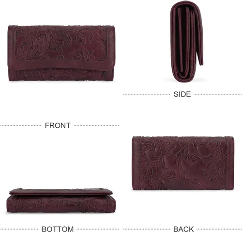 Miniatura 50 de MEITRUE Cartera de cuero para mujer, con bloqueo RFID, triple pliegue, con relieve, soporte para tarjetas, organizador de chequera para teléfono