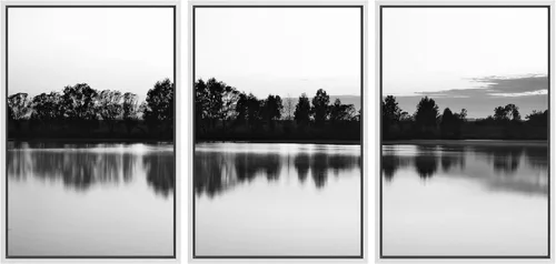 Miniatura 66 de NWT Juego de Arte de Pared de Lienzo Enmarcado Bosque Blanco y Negro Reflejo de Lago Paisaje Naturaleza Vida Silvestre Arte de Fotografía Rústico