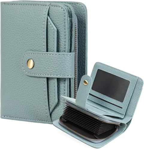 Miniatura 15 de GAEKEAO Cartera de cuero para tarjetas de crédito para mujer, bloqueo RFID, gran capacidad, plegable, con cremallera, organizador de tarjetas