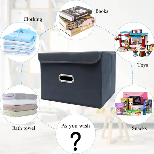 Miniatura 4 de STOREONE - Contenedores de almacenamiento de tela en forma de cubo, organizador plegable con tapa y asas metálicas, para el hogar, dormitorio, Gris