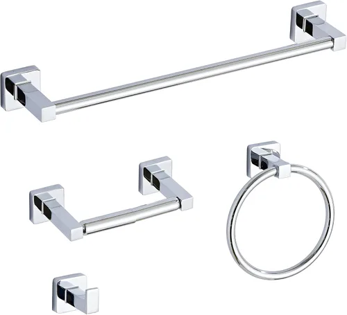 Miniatura 11 de Juego de 4 piezas de accesorios de baño de color dorado cepillado claro, juego de toallero de acero inoxidable montado en la pared, incluye toallero