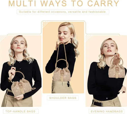 Miniatura 2 de Bolso de mano con diamantes de imitación para mujer, bolso de noche con diamantes brillantes, mini bolso de mano con purpurina para fiesta de noche