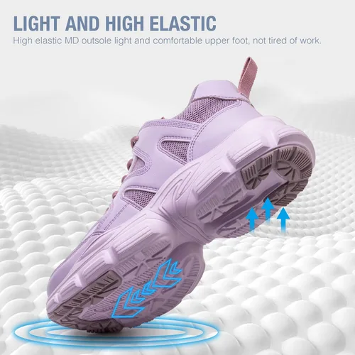 Miniatura 3 de Zapatos de seguridad para mujer y hombre, con puntera de acero, ligeros, transpirables, morados, negros, zapatos de trabajo, zapatos industriales