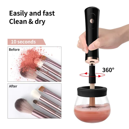 Miniatura 2 de Senbowe Máquina limpiadora y secadora de brochas de maquillaje mejorada, cepillo giratorio automático eléctrico para cosméticos con collares de goma